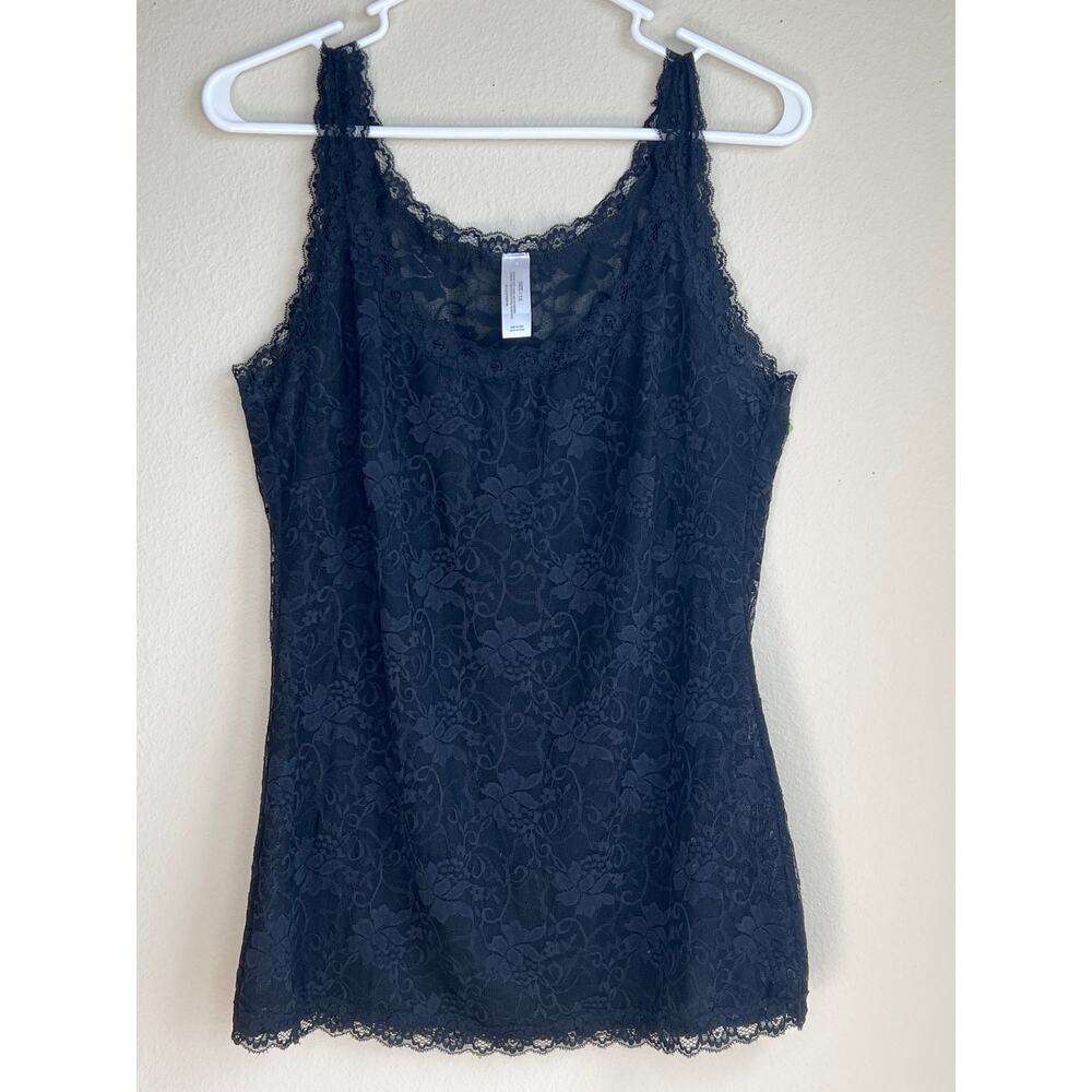 Black Floral Sheer Stretch Lace Layering Camisole Tank Top Size 1X